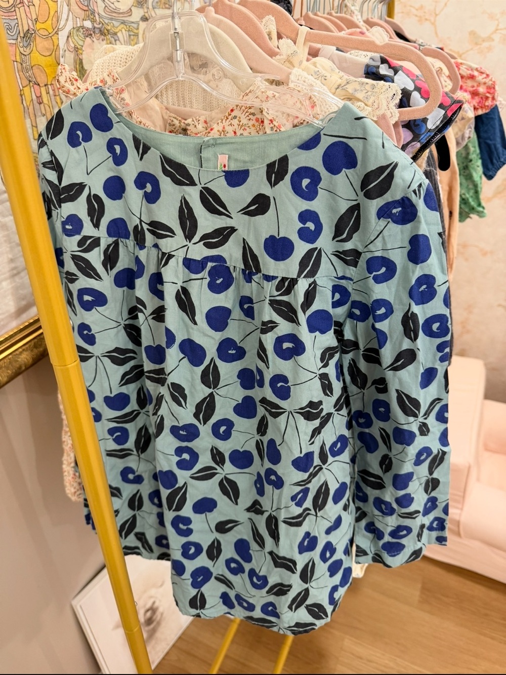 Bonpoint Mint Green Top with Navy Floral Lining